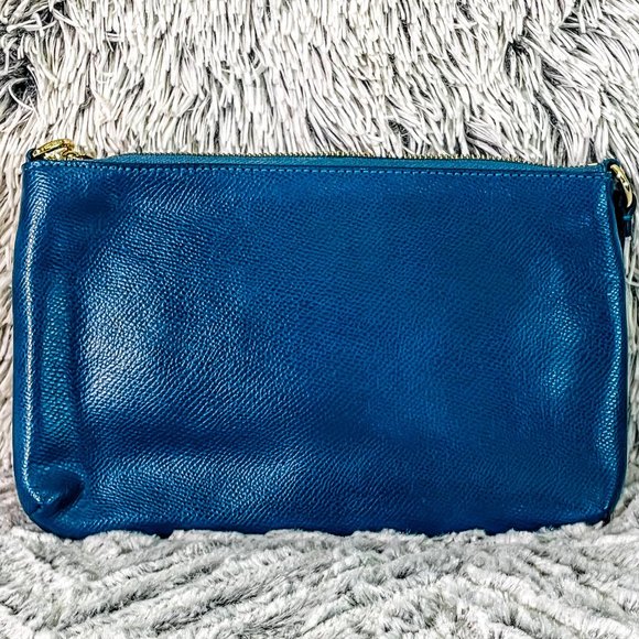 NWOT - COACH (LIGHT GOLD/TEAL) EAST/WEST W/SIGNATURE POP-UP POUCH (F52598) - Picture 3 of 10